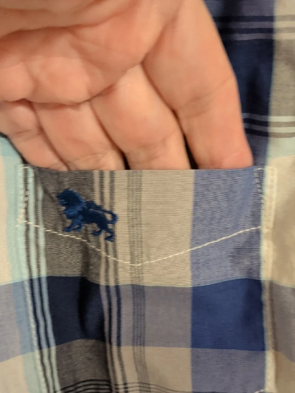 Old Navy Blue and Gray Plaid Button-Down Shirt